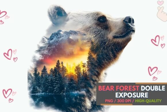 Download Bear Forest Double Exposure Wildlife Art - Premium Resources