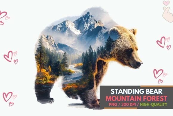 Download Standing Bear Mountain Forest Art PNG - Premium Resources