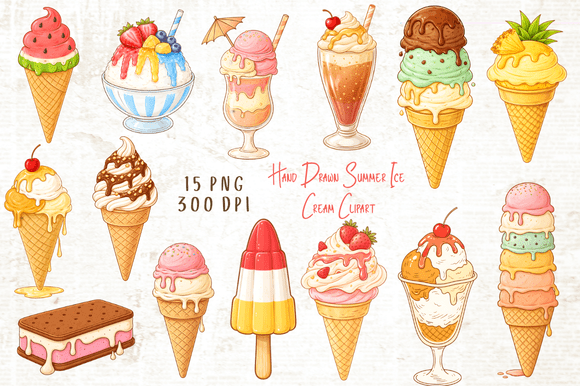 Download Hand Drawn Summer Ice Cream Clipart PNG - Ice cream Collection